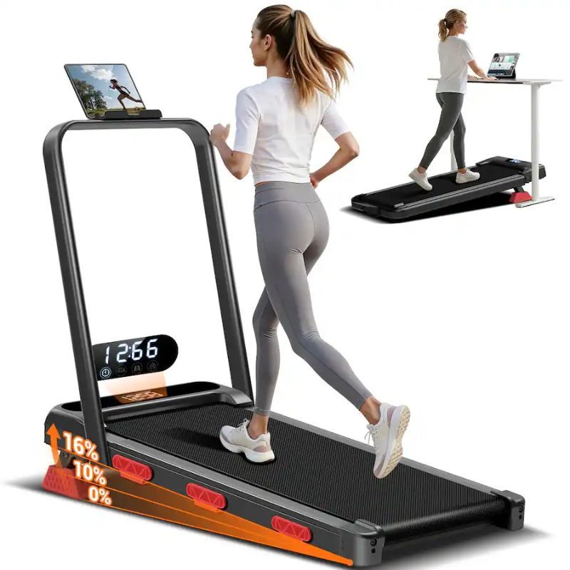 Photo 1 of Z1F Treadmill, 15% Incline 2-in-1 Walking Pad Treadmill, 2.5HP Foldable Quiet Treadmill with LED Display for Home Office - Black 9(No Screen)