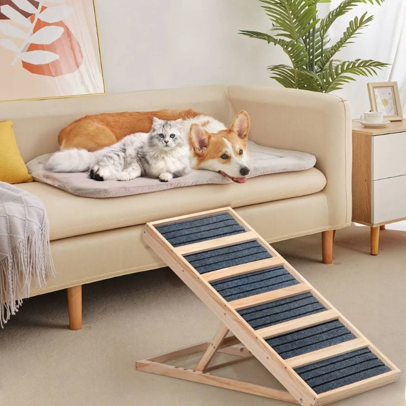 Photo 1 of Wooden Folding Dog Ramp Portable Pet Ramp with Non-Slip Carpet for Car SUV Truck, 38 in.