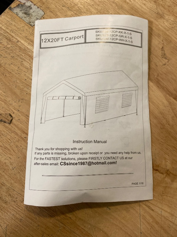 Photo 1 of For Parts Only , Easy Connect Poles and 4 Way Junctions For a 12 FT. X 20 FT. HEAVY DUTY PORTABLE CARPORT WITH SIDE-OPENING DOOR, ROLL-UP WINDOWS AND REINFORCED 4-HOLE BASE, WHITE
