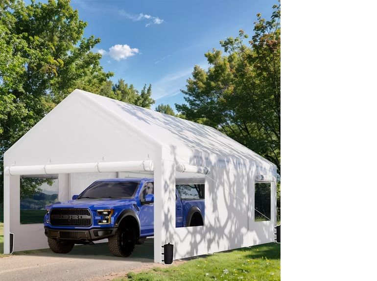 Photo 1 of For Parts Only , Easy Connect Poles and 4 Way Junctions For a 12 FT. X 20 FT. HEAVY DUTY PORTABLE CARPORT WITH SIDE-OPENING DOOR, ROLL-UP WINDOWS AND REINFORCED 4-HOLE BASE, WHITE