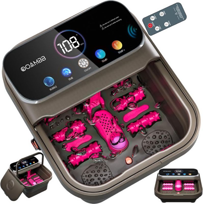 Photo 1 of Collapsible Foot Spa with Heat, Bubble,Temp Control,Remote Control, Color Touch Screen Foot Bath Massager with 6 Massage Rollers,Foot Soaking Tub,Pedicure Foot spa for Stress Relief (Deep Grey)