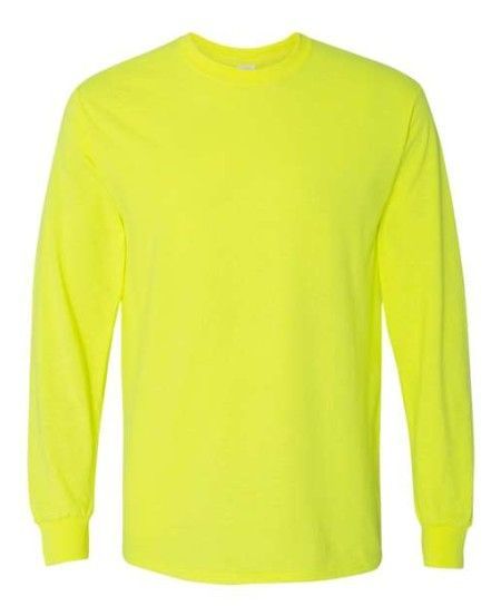 Photo 1 of Size Large Gildan Unisex Heavy Cotton Long Sleeve T-Shirt, Safety Green