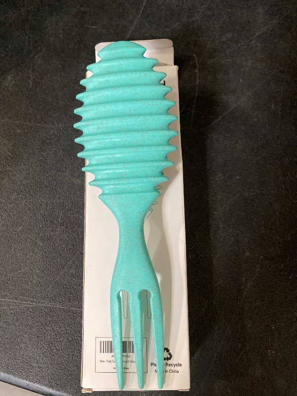 Photo 1 of Curly Hair Boar Bristle Curl Defining Brush for Wave Straight Hair, Unique Trident Handle Design Defineing Brush for Wet Dry Hairs Styling Massage Hairbrush Hairs Pick Comb Green