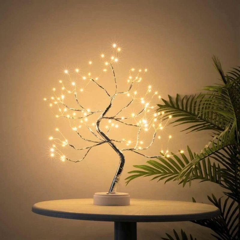 Photo 1 of Bonsai Tree Light Silver Matte 20 Inches Artificial Tabletop Fairy Light Tree Lamp,Eight Lighting Modes,USB or Battery Operated with Timer,Decor of Bedroom,Living Room,Christmas (Warm White)