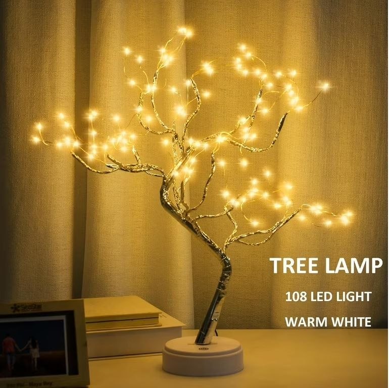 Photo 1 of Bonsai Tree Light Silver Matte 20 Inches Artificial Tabletop Fairy Light Tree Lamp,Eight Lighting Modes,USB or Battery Operated with Timer,Decor of Bedroom,Living Room,Christmas (Warm White)