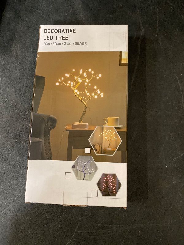 Photo 1 of Bonsai Tree Light Silver Matte 20 Inches Artificial Tabletop Fairy Light Tree Lamp,Eight Lighting Modes,USB or Battery Operated with Timer,Decor of Bedroom,Living Room,Christmas (Warm White)