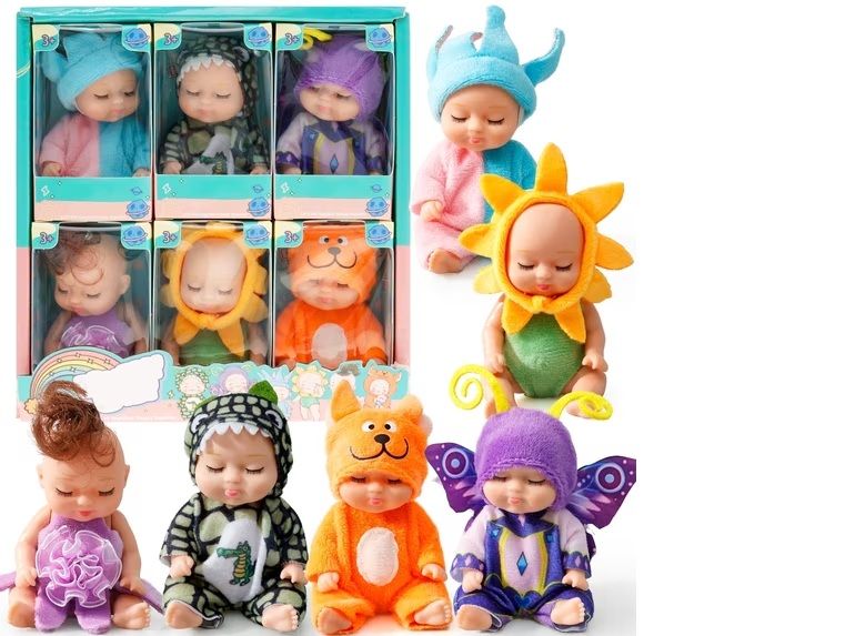 Photo 1 of 6 Pcs Mini Baby Dolls, Mini Doll Set, 5 Inch Lifelike Realistic Baby Dolls Mini Reborn Cute Baby Dolls Tiny Baby Doll Easter Egg Fillers Birthday Gifts Set for Girls Toddlers Kids Basket Stuffers
