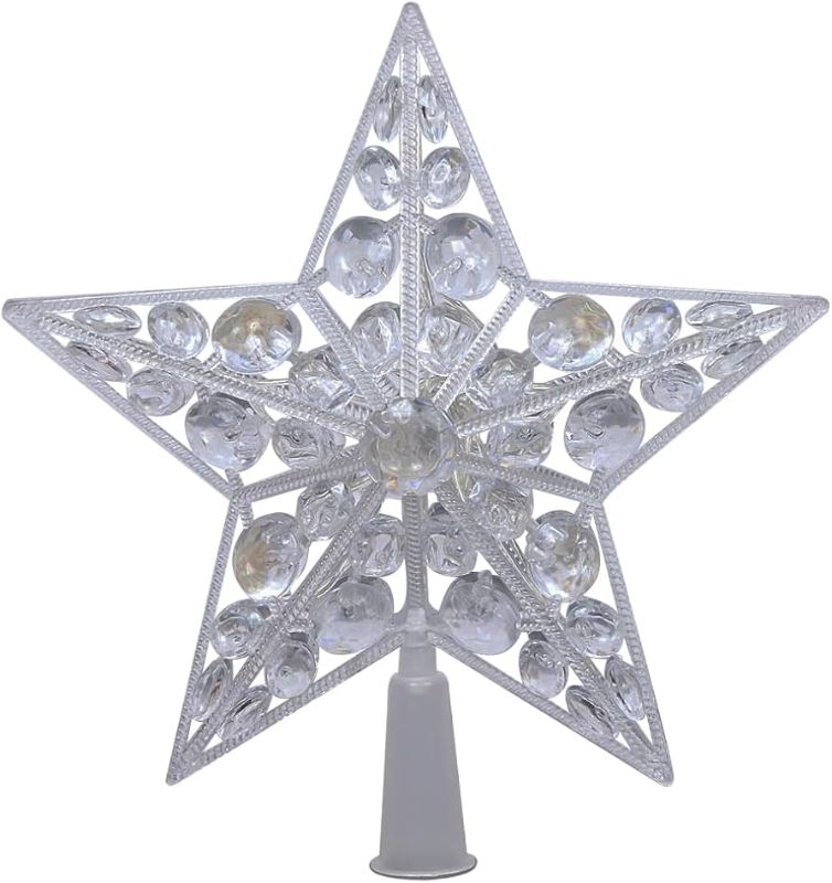 Photo 1 of 6" Clear Crystal Jeweled Star LED Christmas Tree Topper - Multi Lights