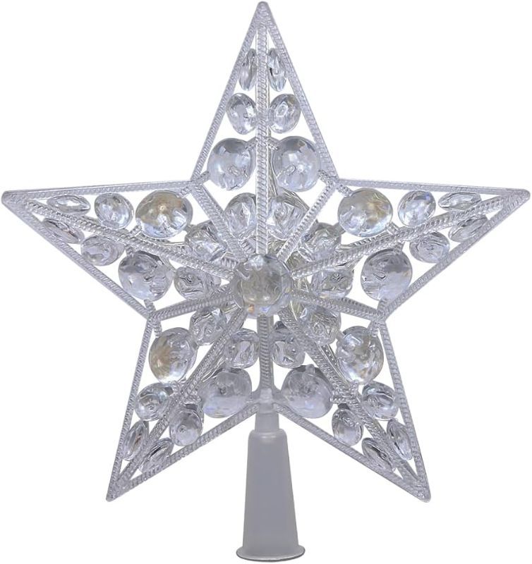 Photo 1 of 6" Clear Crystal Jeweled Star LED Christmas Tree Topper - Multi Lights