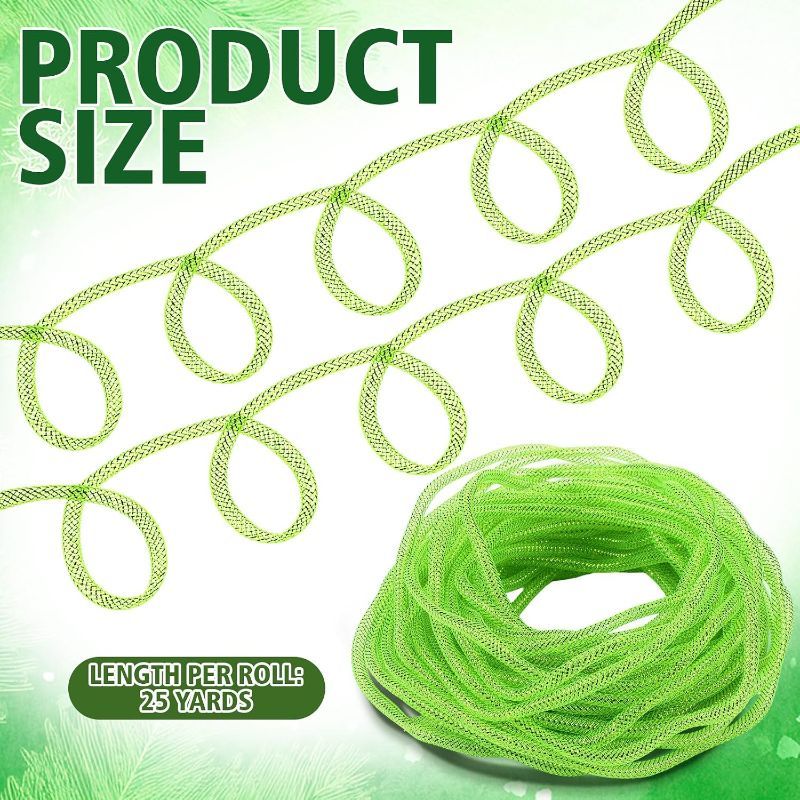 Photo 1 of 25 Yards Christmas Mesh Tubing for Crafts Lime Green Deco Mesh Tubing for Wreath 8 mm Metallic Foil Poly Tube Flexible Metallic Foil Ribbons for DIY, Gift Wraps, Christmas Tree Decor