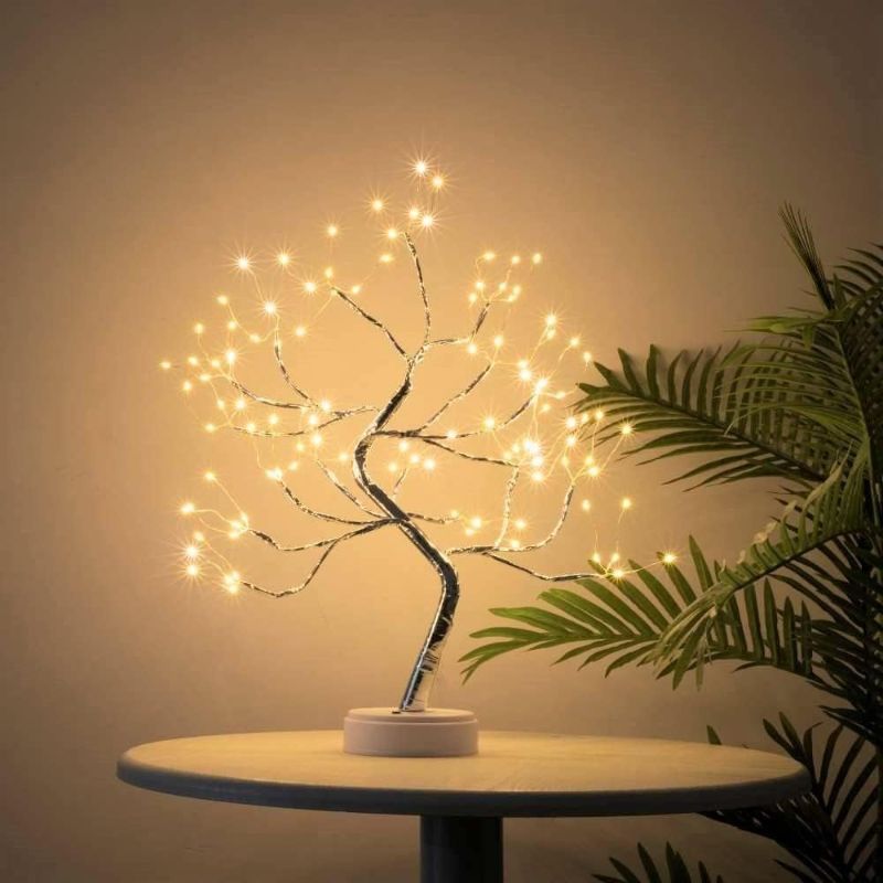 Photo 1 of Bonsai Tree Light Silver Matte 20 Inches Artificial Tabletop Fairy Light Tree Lamp,Eight Lighting Modes,USB or Battery Operated with Timer,Decor of Bedroom,Living Room,Christmas (Warm White)
