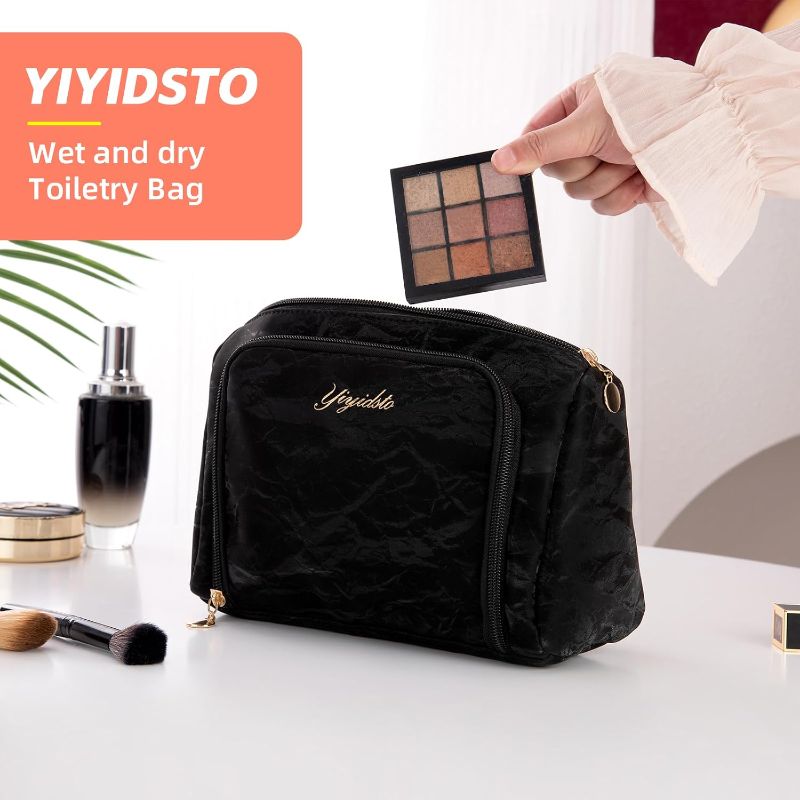Photo 1 of Cosmetic Bag Travel Makeup Bag Large Capacity Small Travel Zipper Pouch Makeup Organizer Bag for Women (Black-1 Pack)