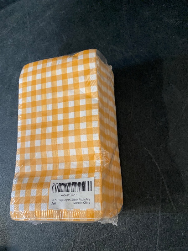 Photo 1 of 100 Pcs Orange Gingham Napkins Disposable - Orange and White Checkered Paper Napkins - Plaid Dinner Napkins for Birthday Picnic Wedding Party Supplies