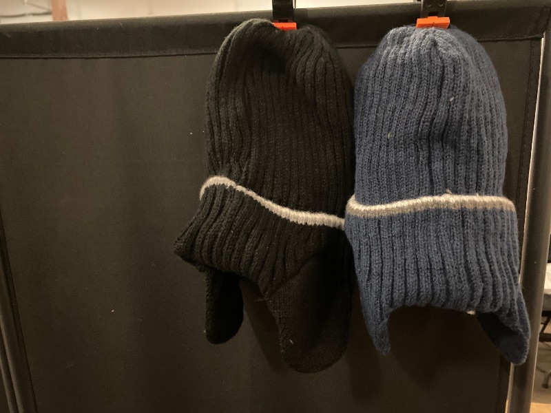 Photo 1 of BEACE Winter Fleece Line Beanie Knit Hats with Ear Flaps for Men Women,Warm Thermal Stocking Caps for Outdoor Cold Weather 2 pack(black,Blue)