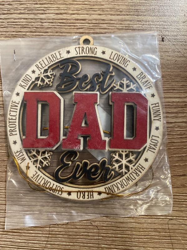Photo 1 of Best Dad Ever Wooden Christmas Ornament – Rustic Holiday Tree Decoration, Unique Gift for Dad, Stocking Stuffer Christmas Ornament, Father Keepsake Ornament from Kids or Family