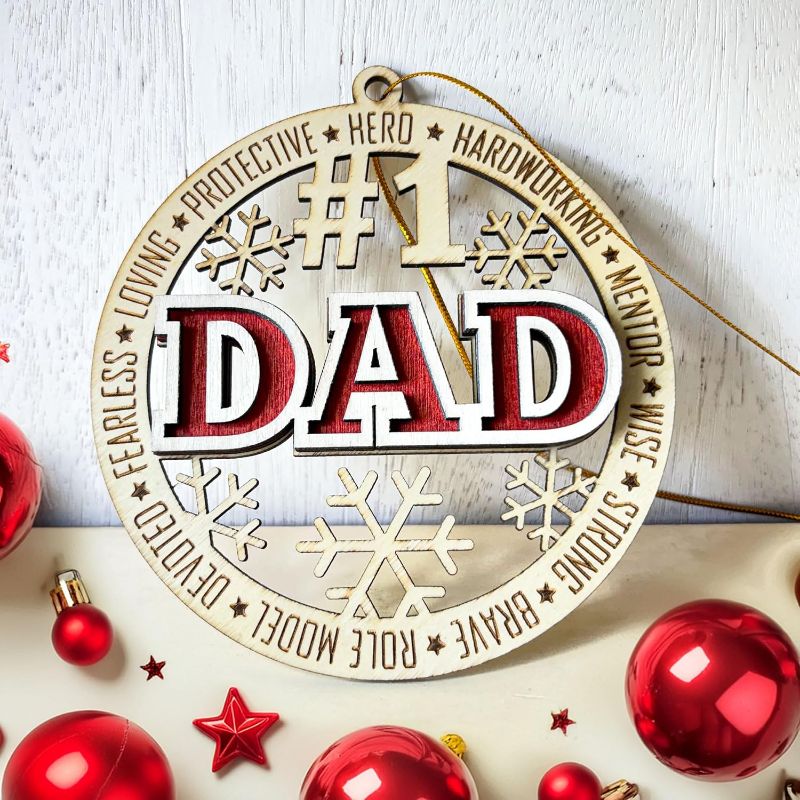 Photo 1 of Best Dad Ever Wooden Christmas Ornament – Rustic Holiday Tree Decoration, Unique Gift for Dad, Stocking Stuffer Christmas Ornament, Father Keepsake Ornament from Kids or Family