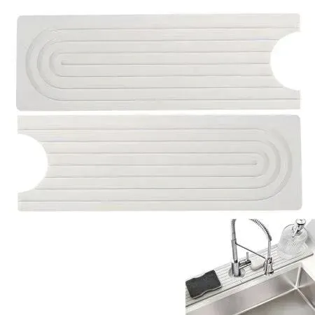 Photo 1 of ADDSSFUBAO Stone Faucet Mat, 23.6"x3.9" Kitchen & Bathroom Sink Mat - Fast Drying Sink Tray, Durable Counter Protector for Sink Area (White)