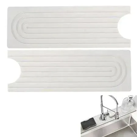 Photo 1 of ADDSSFUBAO Stone Faucet Mat, 23.6"x3.9" Kitchen & Bathroom Sink Mat - Fast Drying Sink Tray, Durable Counter Protector for Sink Area (White)