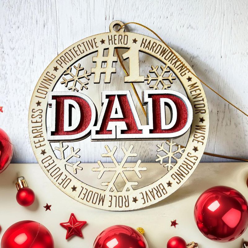 Photo 1 of Best Dad Ever Wooden Christmas Ornament – Rustic Holiday Tree Decoration, Unique Gift for Dad, Stocking Stuffer Christmas Ornament, Father Keepsake Ornament from Kids or Family
