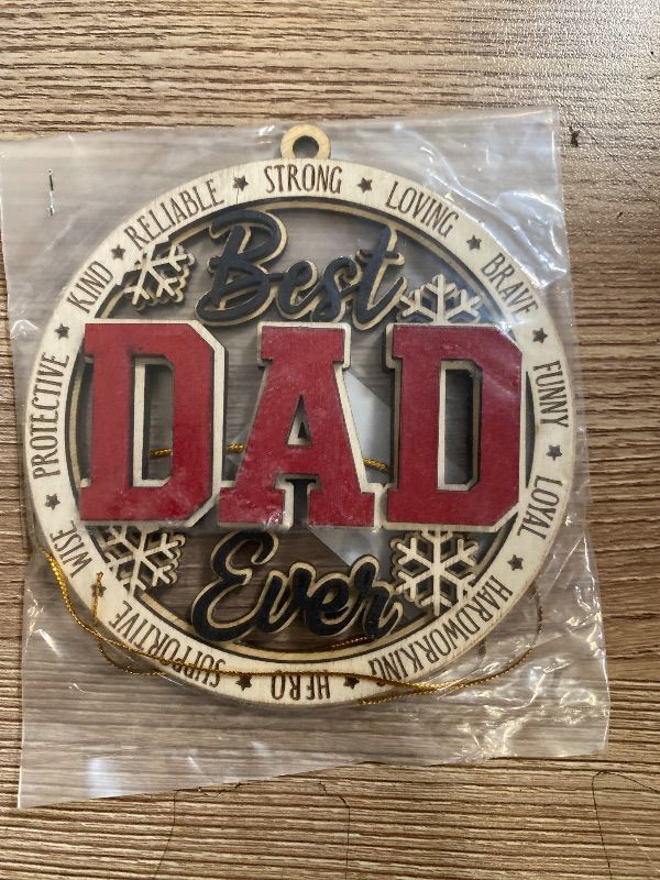 Photo 1 of Best Dad Ever Wooden Christmas Ornament – Rustic Holiday Tree Decoration, Unique Gift for Dad, Stocking Stuffer Christmas Ornament, Father Keepsake Ornament from Kids or Family
