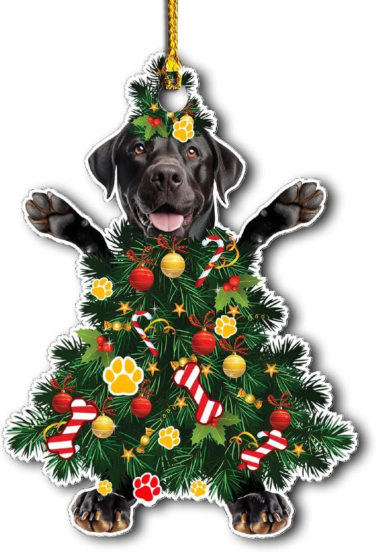 Photo 1 of Black Labrador Retriever Dog Christmas Ornament - Adorable Dog Dressed as a Christmas Tree - Fun and Festive Acrylic Decoration (Black Labrador Retriever Tree