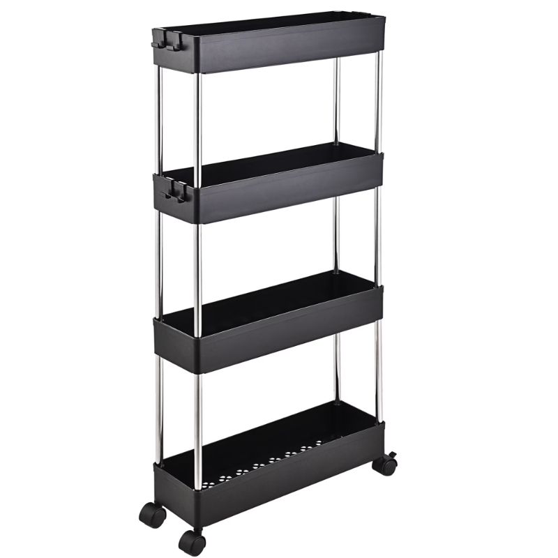 Photo 1 of Buzowruil Rolling Storage Cart 4 Tier Organizer Mobile Shelving Unit Storage Rolling Utility Cart with Wheels for Kitchen Bathroom Laundry,Black