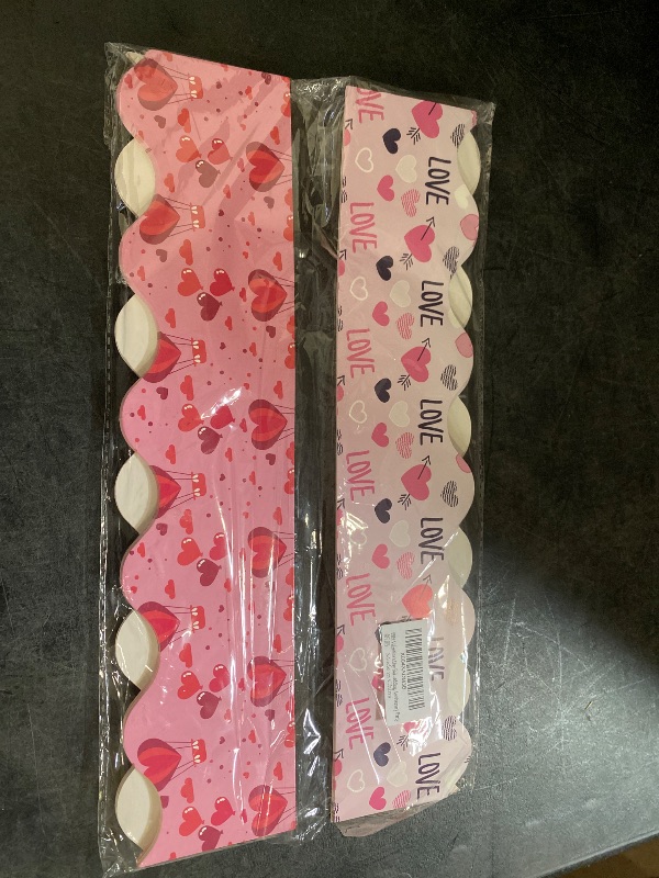 Photo 1 of 69Ft Valentine's Decorative Border Paper Set - Scalloped Edge Love-Themed Paper (Hearts, "LOVE" Script) for Crafts, Party Decor, Scrapbooking & Card Making