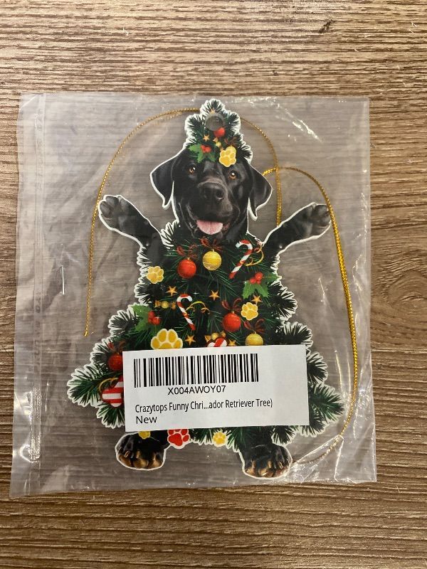 Photo 1 of Black Labrador Retriever Dog Christmas Ornament - Adorable Dog Dressed as a Christmas Tree - Fun and Festive Acrylic Decoration (Black Labrador Retriever Tree
