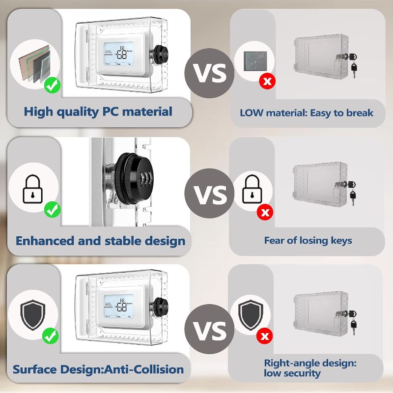 Photo 1 of 2 Pack Gedreew Large Thermostat Lock Box with Combination Lock, Clear Thermostat Cover Guard On Wall, AC Lock Box Cover Fits Thermostats 5"H x 6" W or Smaller