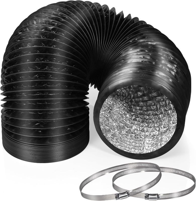 View 1 of 5-Inch 6.55 Feet Long 200cm Dryer Vent Hose, Thickened aluminium foil flexible aluminium ducting 2 hose clamps for HVAC, grow tents, kitchen fresh air and exhaust air, bathroom exhaust. Brand: Zrigiwr