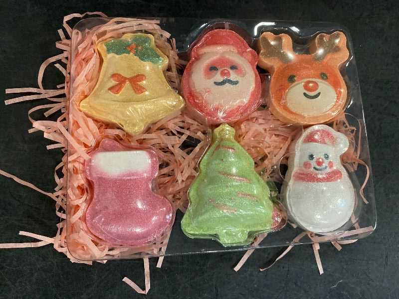 Photo 1 of Christmas Bath Bombs for Kids & Women, Handmade Bath Bomb Gift Set of 6 Fun Shapes, Perfect Stocking Stuffers for Teen Girls & Boys, Skin Care Bathbombs as Christmas Gifts for Kids