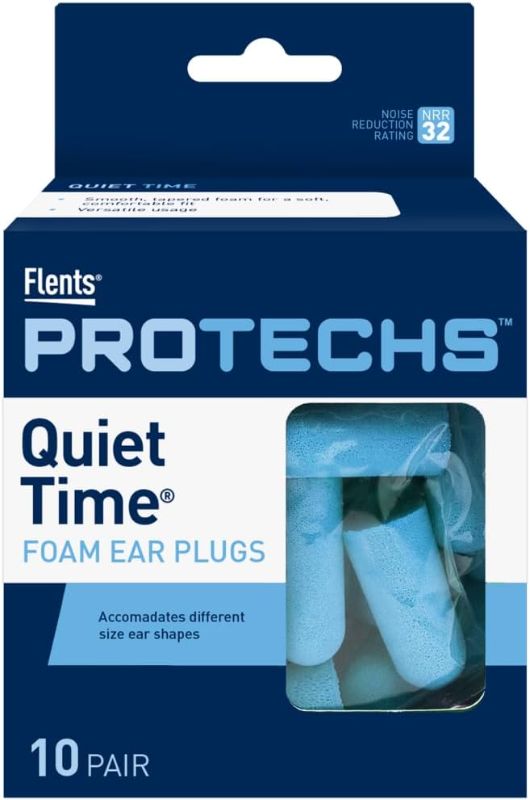 Photo 1 of Flents Protechs Foam Ear Plugs for Sleeping, Snoring, Traveling, Concerts, Construction & Studying, Ultra Soft & Comfortable, Blue, 10 Pairs, NRR 32 Hearing Protection for Loud Noise