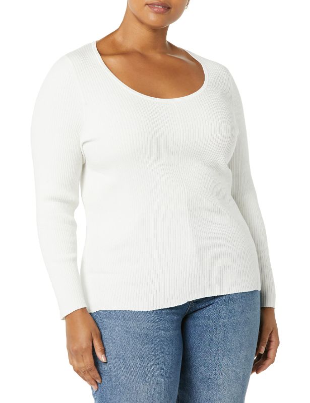 Photo 1 of (XXL) Amazon Essentials Women's Long-Sleeve Sweater Fine Gauge Stretch Scoop Neck, Available in Plus Sizes, Ivory, XX-Large
