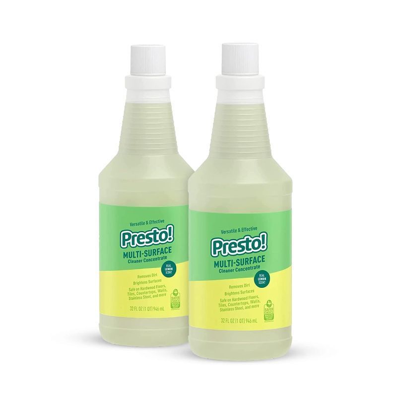 Photo 1 of Amazon Brand - Presto! Multi-Surface Cleaner Concentrate, 2X Concentrated Formula, Lemon Scent, Streak-Free All Purpose Cleaner for Hardwood Floors, Tile, Countertops, 32 fl oz, 2-Pack