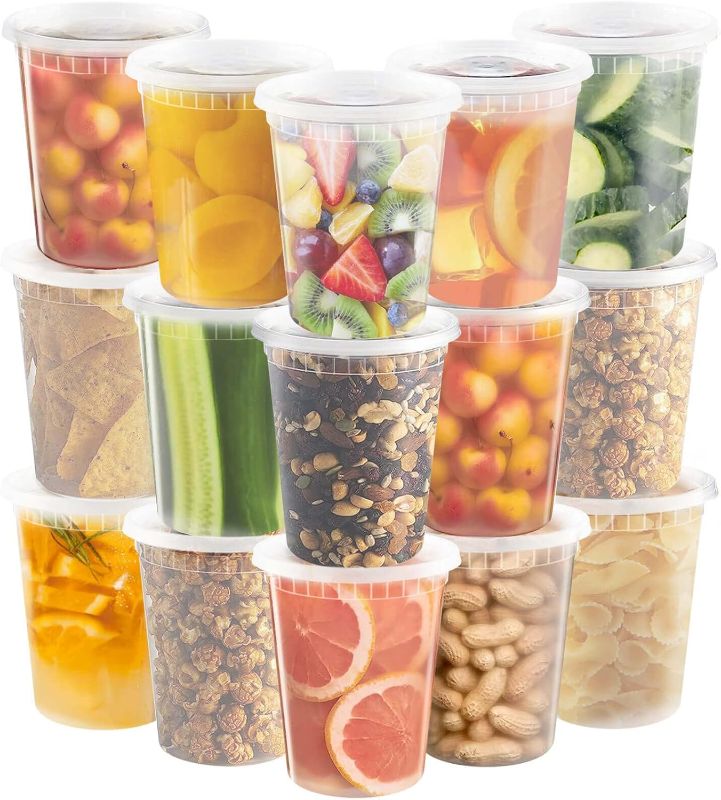 Photo 1 of 40 Set 32oz Deli Containers with Lids Food Storage Containers Plastic Deli Containers with Lids, Slime, Soup, Meal Prep Containers | BPA Free | Stackable | Leakproof | Dishwasher/Freezer Safe