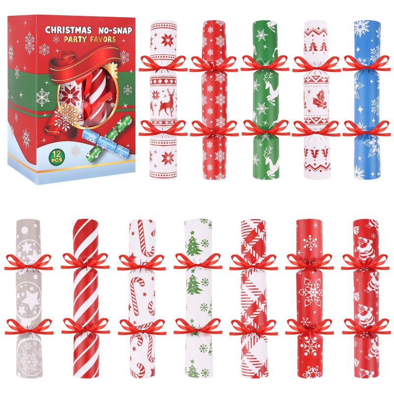 Photo 1 of CCINEE 12 Packs Christmas No-snap Party Table Favors, Party Poppers with Prizes for Xmas Gifts for Holiday Prize