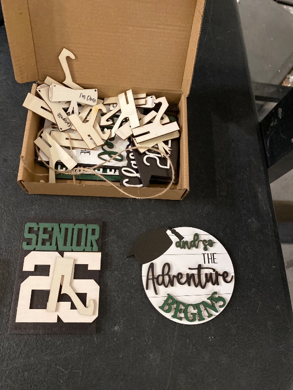 Photo 1 of 2025 Graduation Decorations - 6 Pieces Wooden Sign Tiered Tray Centerpiece with Stand | Class of 2025 Grad Party Table Decor | Senior 2025 Graduation Theme Decorations (NOT Include Tiered Tray)