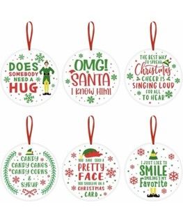 Photo 1 of Buddy the Elf Ceramic Ornaments, 6 Pcs Holiday Tree Hanging Double Sided Funny