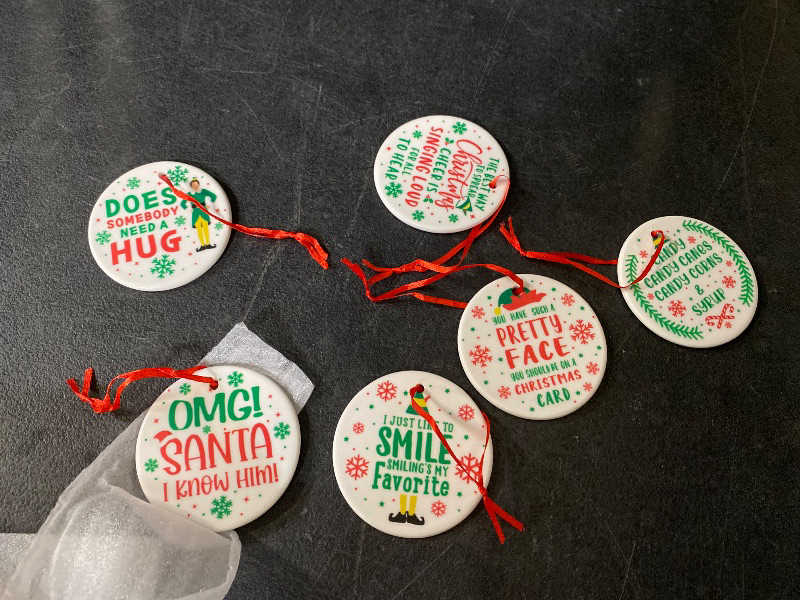 Photo 1 of Buddy the Elf Ceramic Ornaments, 6 Pcs Holiday Tree Hanging Double Sided Funny