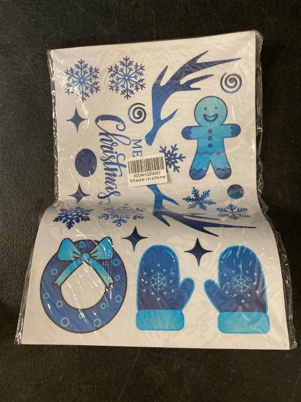Photo 1 of 9 Sheet Blue Snowflake Christmas Windows Clings for Glass Windows,Reusable Christmas Windows Stickers,Cute Reindeer Elk Xmas Windows Stickers Holiday Decals for Party Home Winter Indoor Decoration