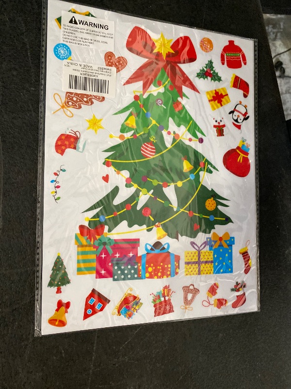 Photo 1 of 380PCS Christmas Window Clings, Colorful Static Stickers Reindeer Bells Elf Snowflake Xmas Decoration Reusable Without Residue Party Supplies New Year Decals for Winter Holiday (12 Sheets)