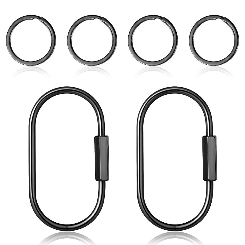 Photo 1 of 2.52 x 1.34 Inch Brass Screw Lock Keychain with 4 Rings, Black Brass Screw Lock Clip Key Chain Ring Durable Simple BrassKeychain Holder Brasss Key Ring Simple Style Car Keys Chain