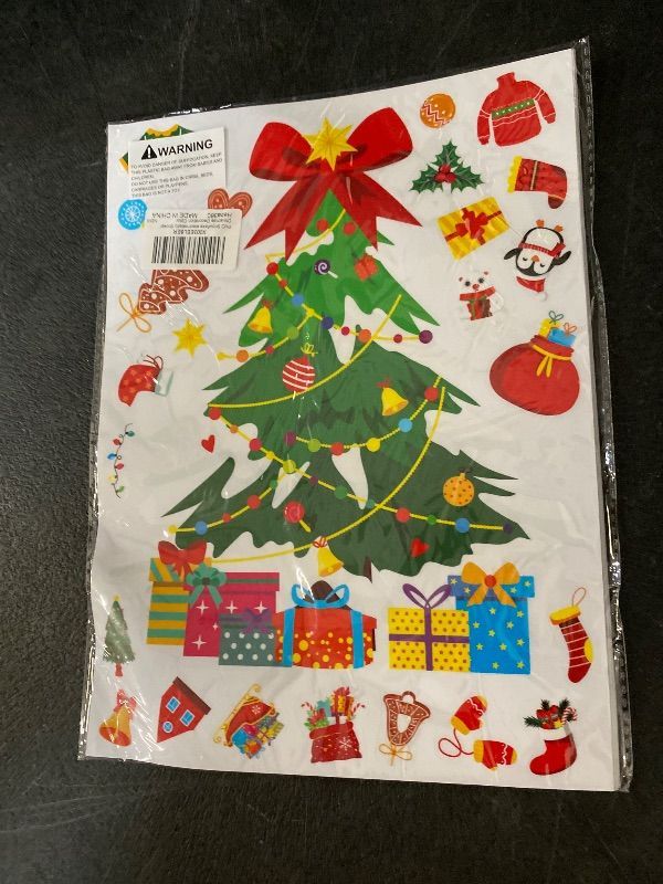 Photo 1 of 380PCS Christmas Window Clings, Colorful Static Stickers Reindeer Bells Elf Snowflake Xmas Decoration Reusable Without Residue Party Supplies New Year Decals for Winter Holiday (12 Sheets)