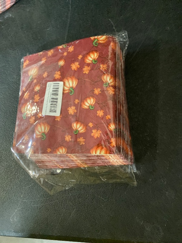 Photo 1 of 100pcs Thanksgiving Pumpkin Paper Napkins Fall Disposable Napkins Autumn Luncheon Dinner Napkins Fall Cocktail Napkins for Harvest Holiday Party Decorations