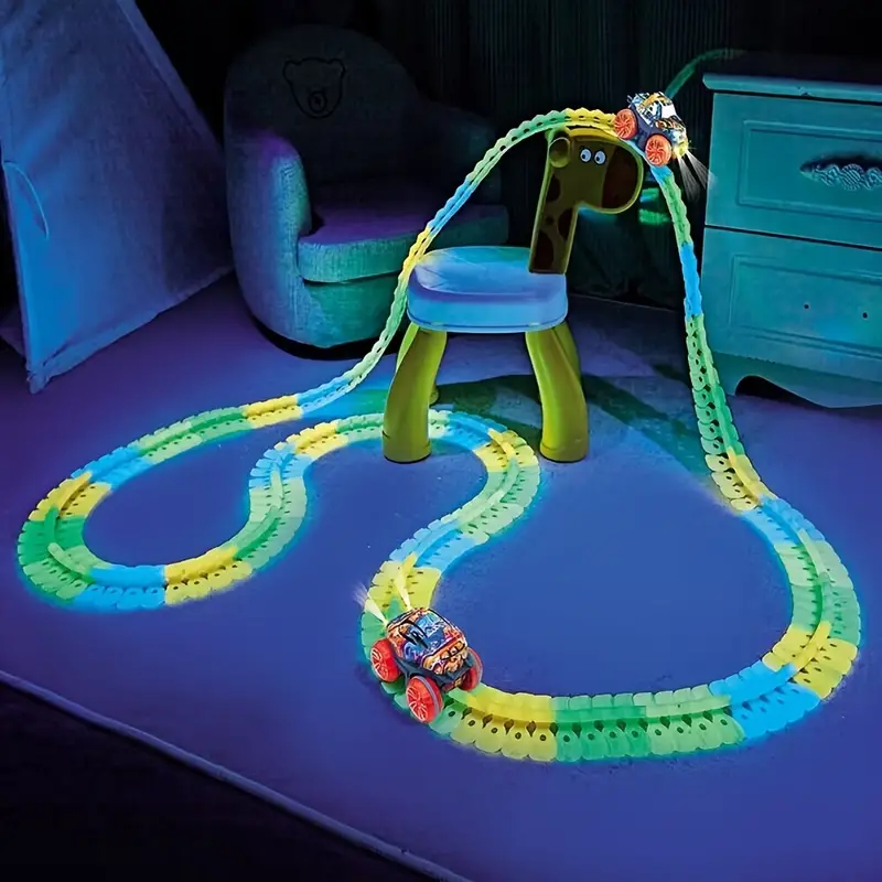 Photo 1 of Vevoo DIY Rail Cars Track Set - Glow in the Dark Electric Race Tracks for Kids