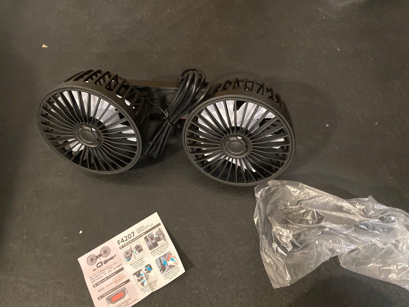Photo 1 of Car Fan, 5V USB Car Fan for Backseat 360 Degree Rotatable, Portable Car Cooling Fan for Car Seat with Dual Heads Car Seat Fan with 3 Speed Strong Wind for SUV, RV, Vehicles(USB Powered)