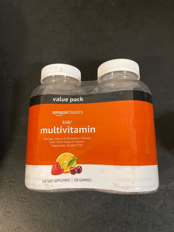 Photo 1 of Amazon Basics Kids' Multivitamin Gummies, Cherry, Strawberry & Orange Flavors, 380 Count, 2 Packs of 190 (Previously Solimo)