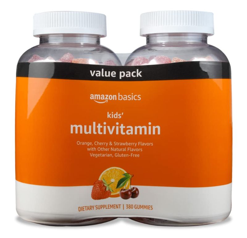 Photo 1 of Amazon Basics Kids' Multivitamin Gummies, Cherry, Strawberry & Orange Flavors, 380 Count, 2 Packs of 190 (Previously Solimo)