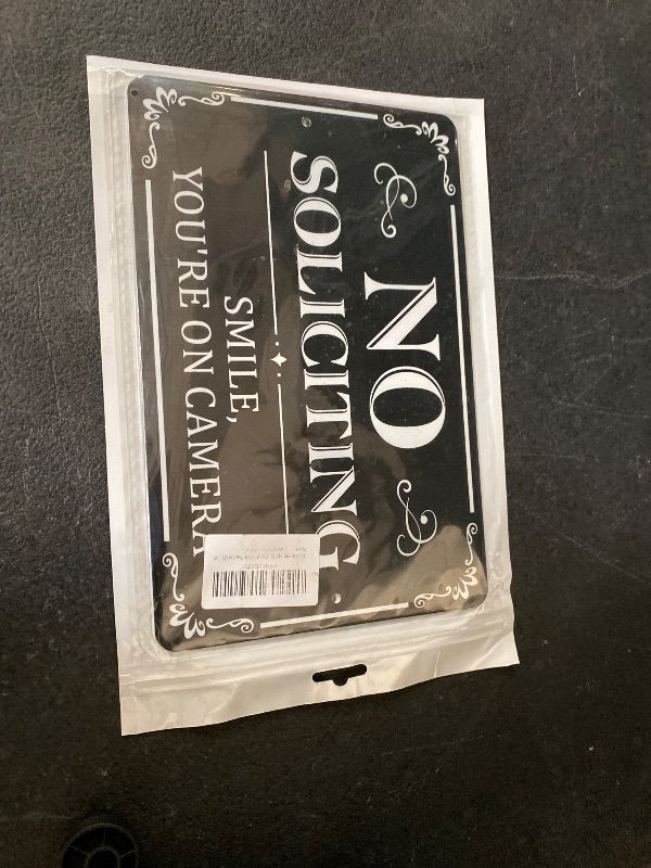 Photo 1 of No Soliciting Sign for Front Door, (2 Pack) Self-adhesive No Soliciting Sign for House, 9 x 6 inches Aluminum Metal Signs for Yard (Style: Smile You Are On Camera)