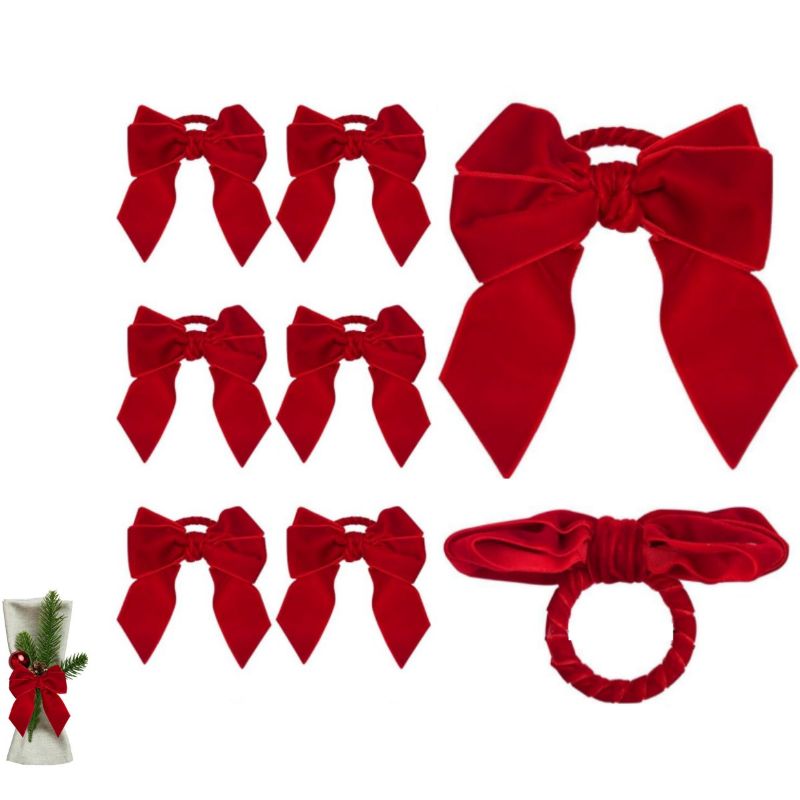 Photo 1 of APTWOW Christmas Napkin Rings Set of 6 - Red Bow Velvet Napkin Holders, Xmas Holiday Napkin Rings for Birthday Party, Anniversary Dinner, and Wedding Table Decorations